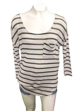 Charlotte Russe Olive and White Striped Scoop Neck Long Sleeve Top Y2K